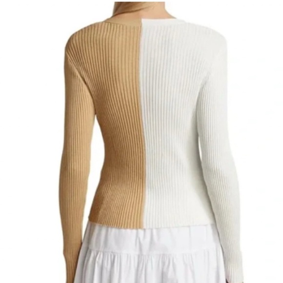 Staud Cargo Colorblock Ribbed Cardigan V Neck Stretchy Sweater Size Small - Picture 3 of 10